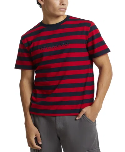 Guess Jeans Men's Regular-fit Stripe Embroidered Logo Graphic T-shirt In Red And Blue Stripes