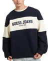 Guess Jeans Men's Stripe Crewneck Logo Sweatshirt In Navy