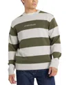 Guess Jeans Men's Stripe Logo Sweater In Dark Oak
