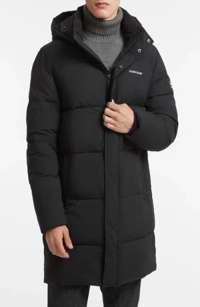 Guess Jeans Mid Length Hooded Puffer Coat In Black
