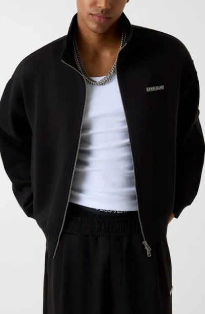 Guess Jeans Mock Neck Crop Scuba Knit Jacket In Black