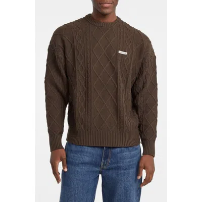 Guess Jeans Organic Cotton Blend Cable Sweater In Brown