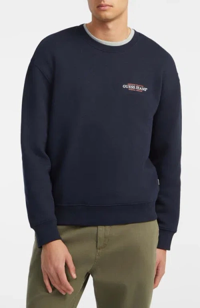Guess Jeans Organic Cotton Blend Graphic Sweatshirt In Blue