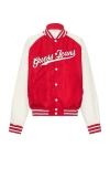 Guess Jeans Raglan Patch Bomber Jacket In Rugby Red