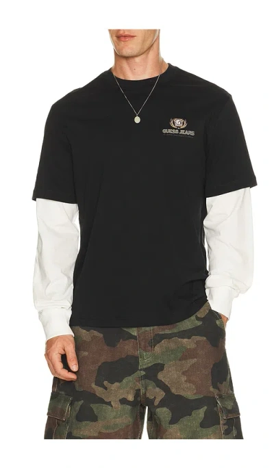 Guess Jeans Regular Fit Double Layer Tee In Black