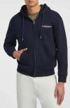 Guess Jeans Regular Fit Embroidered Logo Zip Hoodie In Blue