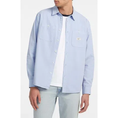 Guess Jeans Regular Fit Patch Pockets Poplin Button-up Shirt In Blue