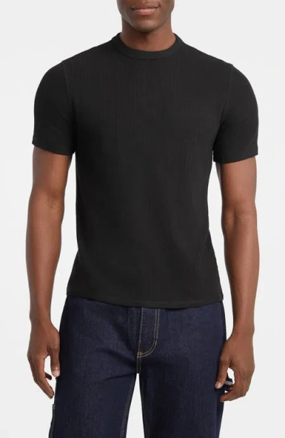 Guess Jeans Ribbed Stretch Cotton T-shirt In Black