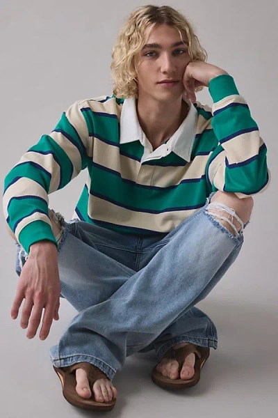 Guess Jeans Rugby Stripe Polo Tee In Green Stripes, Men's At Urban Outfitters