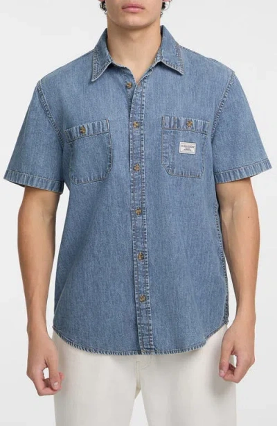 Guess Jeans Short Sleeve Cotton Denim Button-up Shirt In Medium Wash