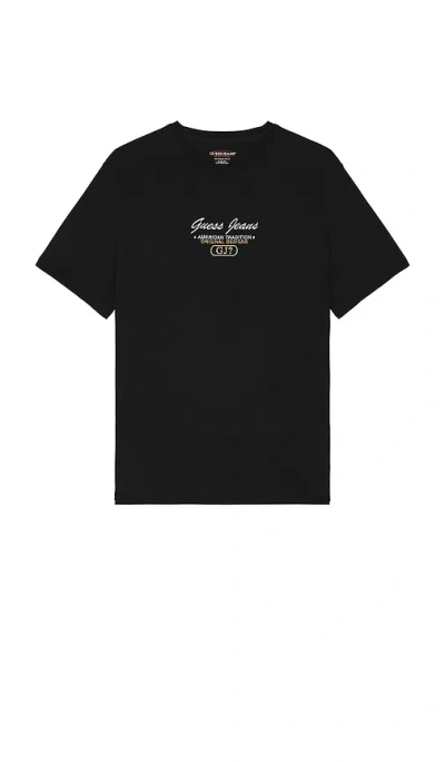 Guess Jeans Short Sleeve Slim Script Tee In Black