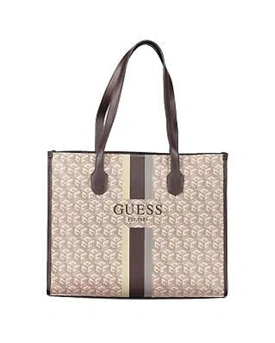 Pre-owned Guess Jeans Silvana Shoulder Bag With Multiple Compartments And Logo Detail - In Beige