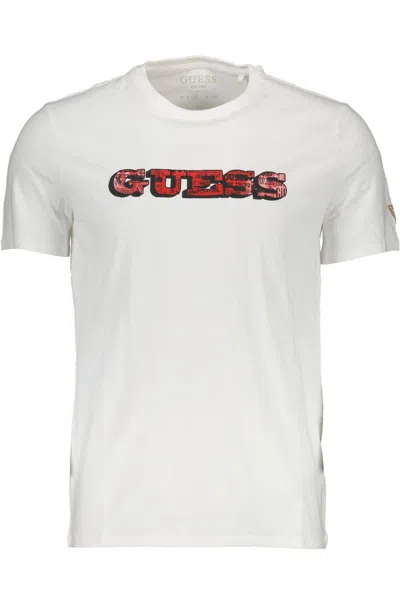 Guess Jeans Sleek White Cotton Slim Tee With Logo Print