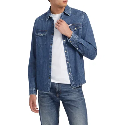 Guess Jeans Slim Fit Western Denim Shirt In Blue