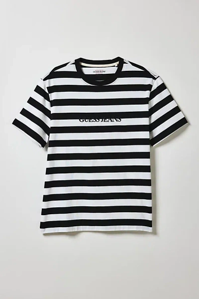 Guess Jeans Stripe Pattern Tee In White/black Stripe, Men's At Urban Outfitters
