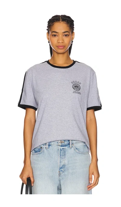 Guess Jeans Stripes Tee In Medium Grey Heather