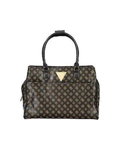 Pre-owned Guess Jeans Travel Handbag With Multiple Pockets And Protective Feet - In Brown