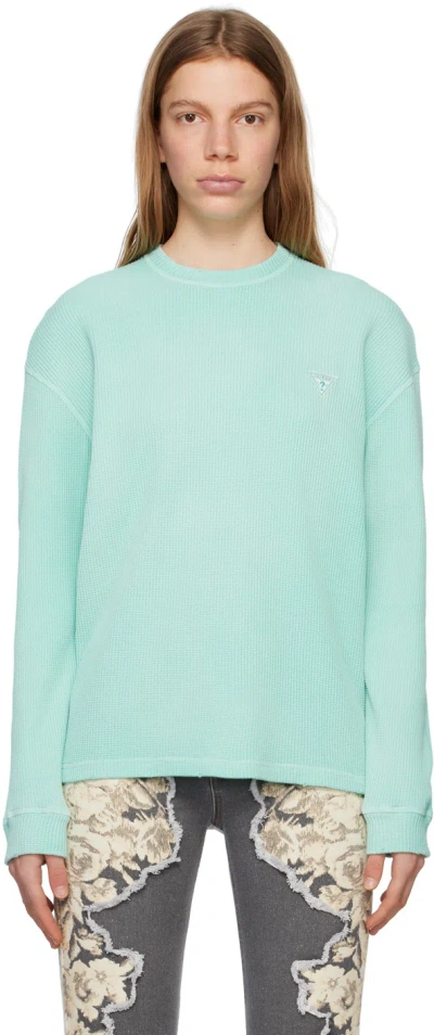 Guess Jeans U.s.a. Blue Patch Long Sleeve T-shirt In G753 New Pool Blue