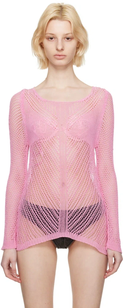 Guess Jeans U.s.a. Pink Scoop Neck Sweater In A400 Rosy Orchid