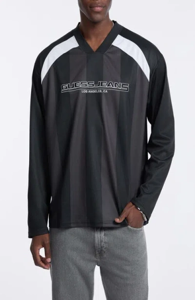 Guess Jeans V-neck Soccer Jersey In Black