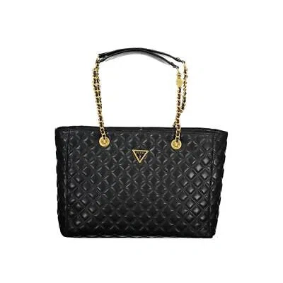 Pre-owned Guess Jeans Women's Polyethylene Handbag With Shoulder Handles And Contrasting D In Black