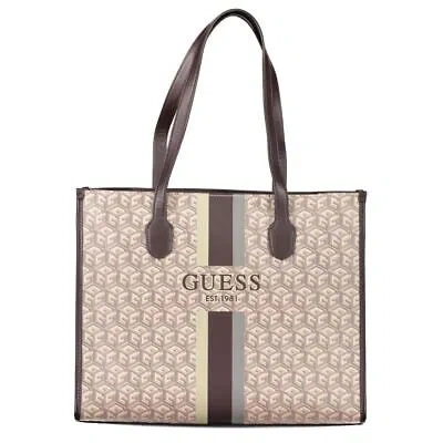 Pre-owned Guess Jeans Women's Silvana Shoulder Bag With Multiple Compartments And Logo Det In Beige