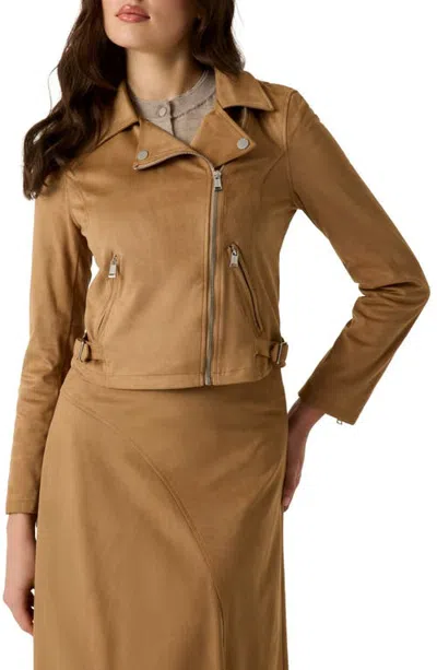 Guess Jennie Faux Suede Moto Jacket In Brown