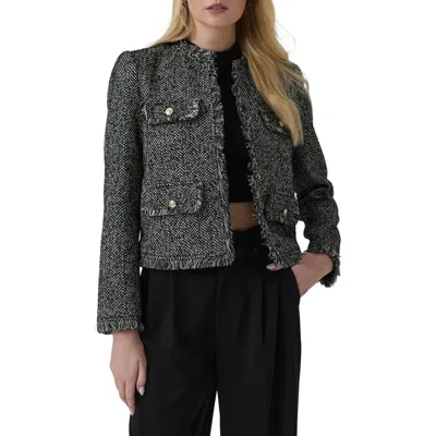 Guess Jenny Fringed Herringbone Jacket In Gray