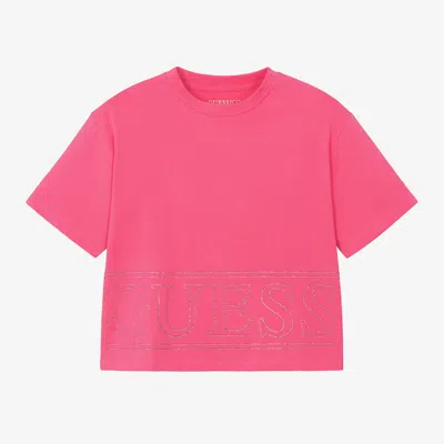 Guess Kids' Junior Girls Pink Cotton Diamanté T-shirt