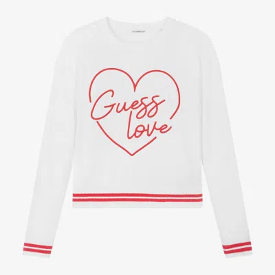 Guess Kids' Junior Girls White Cashmere Heart Sweater