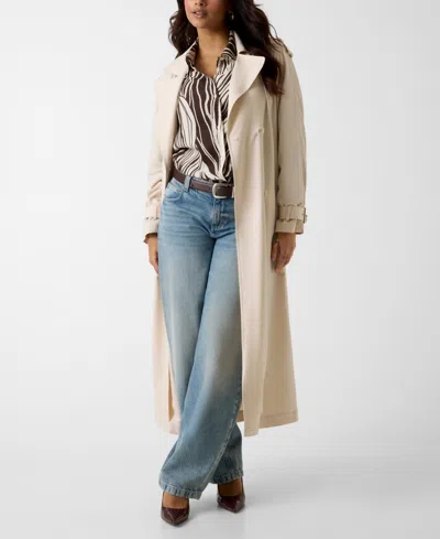 Guess Juniors' Melania Fluid Collared Long Trench Coat In Brown