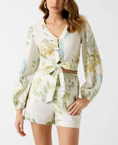 Guess Juniors' Shirley Long-sleeve V-neck Top In Green