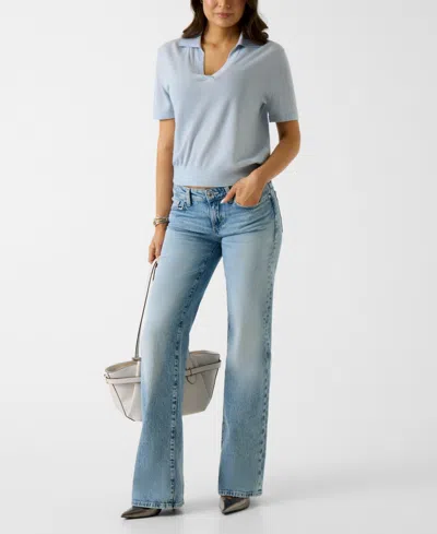 Guess Juniors' Short-sleeves Rhinestones Polo Stormi Sweater In Blue
