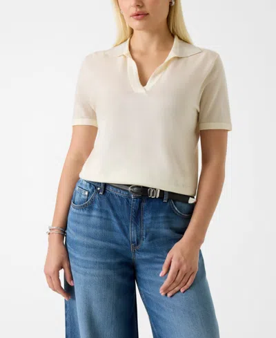 Guess Juniors' Short-sleeves Rhinestones Polo Stormi Sweater In White