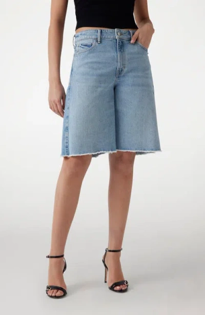 Guess Kai Fray Hem Wide Leg Denim Bermuda Shorts