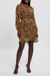 Guess Kaleen Leopard Print Long Sleeve Minidress In Animal Print