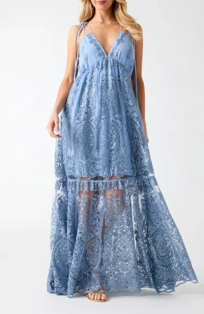 Guess Karima Embroidered Lace Maxi Dress In Blue
