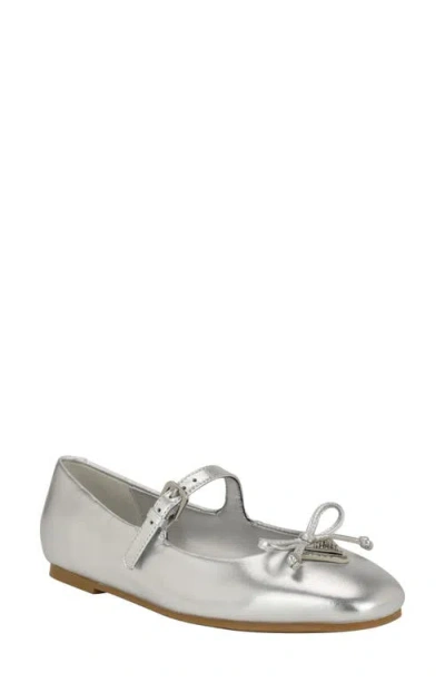 Guess Kayra Mary Jane Flat In Silver Leather