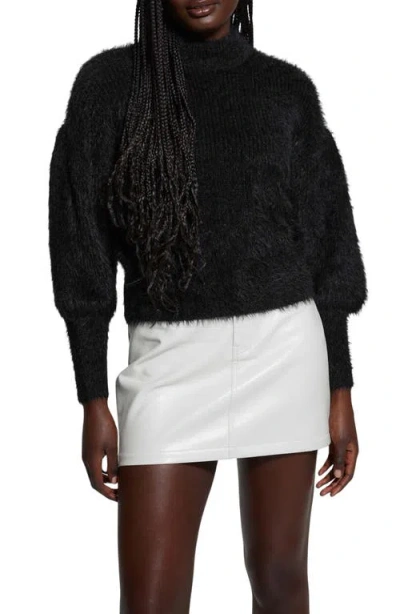 Guess Keyla Fuzzy Bishop Sleeve Sweater In Jet Black
