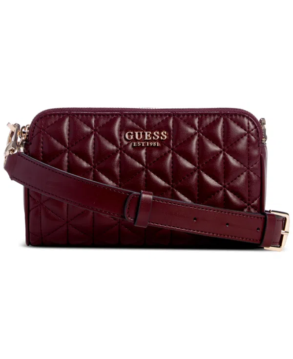 GUESS Kori Status Crossbody Donna - Borsa A Tracolla In Poliuretano Trapuntato Grigio - 3 Slot E Tasca Magnetica
