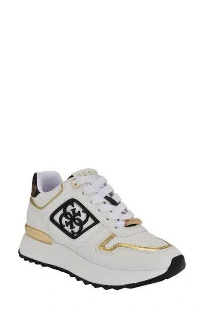 Guess Koyaaa Platform Sneaker In White/gold/black