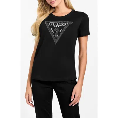 Guess Krystal Triangle Embellished Graphic T-shirt In Black