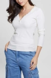 Guess Kyra Rib Three-quarter Sleeve Henley In Dove White