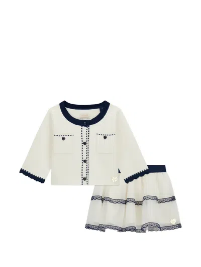 Guess Babies' Lace-detail Tiered-design Skirt Set In Neutral