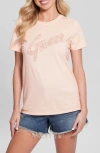 Guess Lace Logo Organic Cotton Graphic T-shirt In Pink