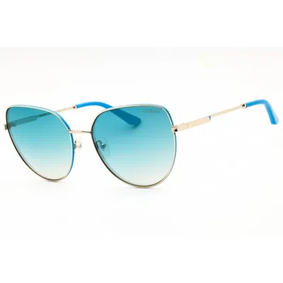 Guess Ladies Gold Tone Cat Eye Sunglasses Gu7784 In Blue