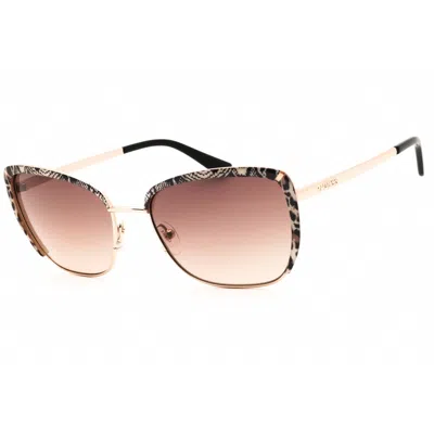 Guess Ladies Rose Gold Tone Cat Eye Sunglasses Gu00218 In Brown
