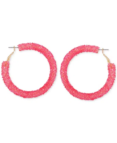 Guess Large Crushed Stone Hoop Earrings, 2.12" In Pink,gold
