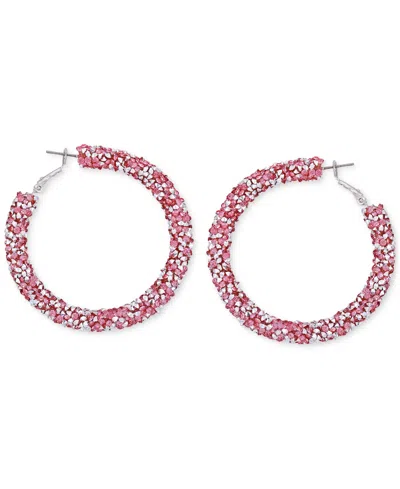 Guess Large Crushed Stone Hoop Earrings, 2.12" In Pink