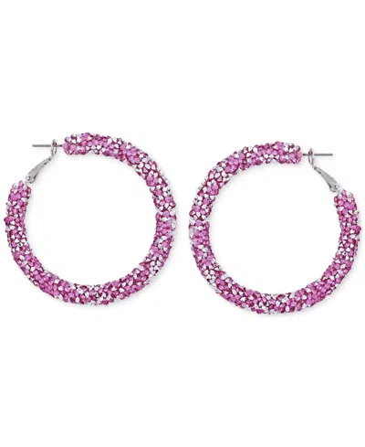 Guess Large Crushed Stone Hoop Earrings, 2.12" In Pink